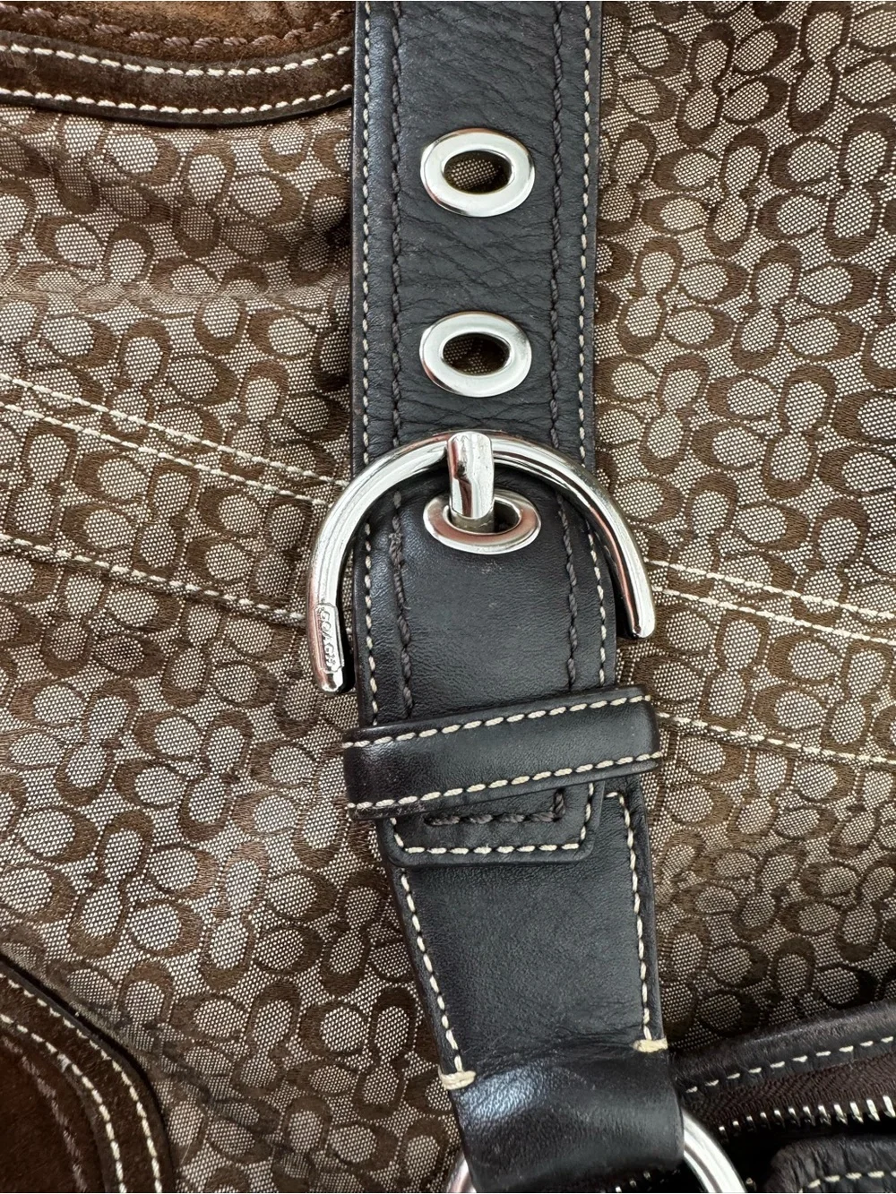 Coach Brown and Black Signature Canvas Hobo Bag